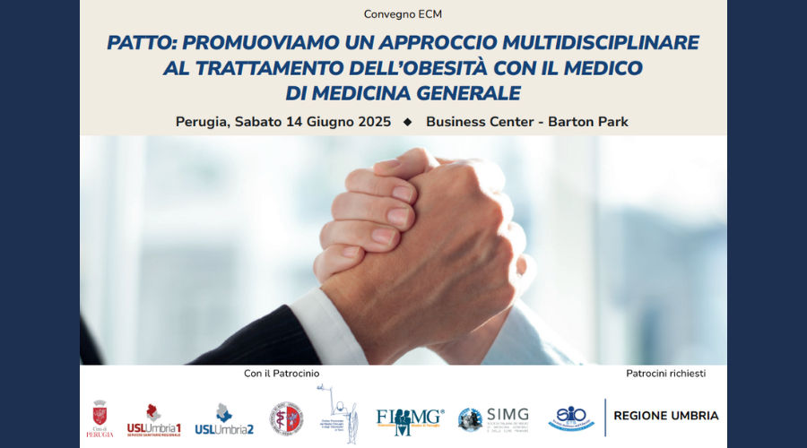 Clicca per accedere all'articolo Perugia 14/06/2025 - Convegno ECM "PATTO: PROMUOVIAMO UN APPROCCIO MULTIDISCIPLINARE AL TRATTAMENTO DELL’OBESITÀ CON IL MEDICO DI MEDICINA GENERALE"